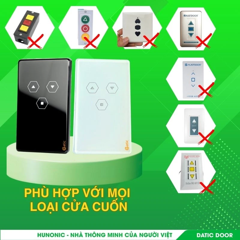 Hunonic Datic Door thay thế hoàn hảo tay điều khiển cửa cuốn truyền thống. Chạm là mở, nhấp là đóng, nâng tầm không gian sống sang trọng.