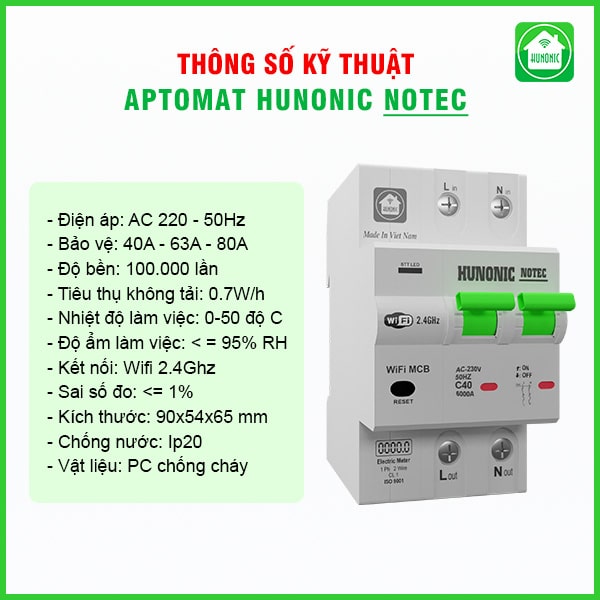 Aptomat thông minh Hunonic Notec đo điện, cảnh báo an toàn - Ảnh 3