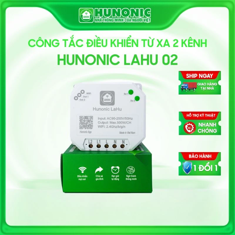 Công tắc Hunonic Lahu 2 kênh điều khiển qua điện thoại
