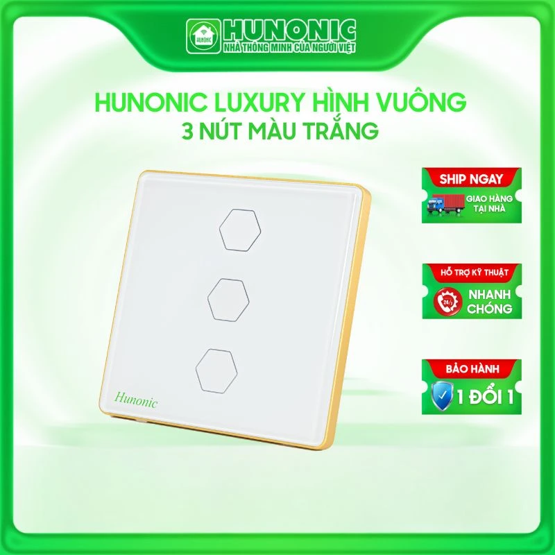 Công tắc thông minh Hunonic Luxury hình vuông màu trắng