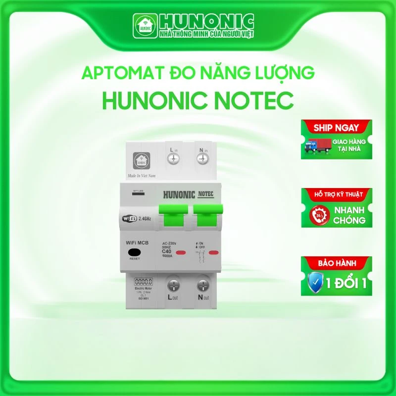 Aptomat thông minh Hunonic Notec đo điện, cảnh báo an toàn